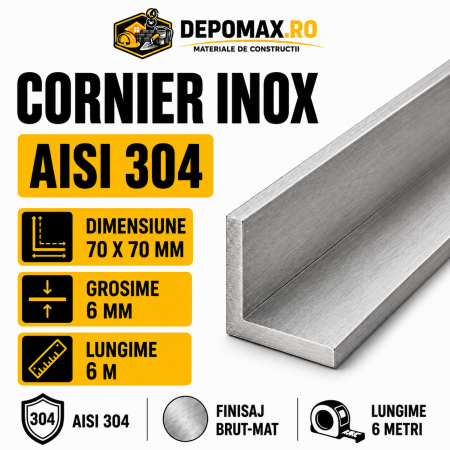 Cornier inox AISI 304, 70 x 70 x 6 mm, 6 metri